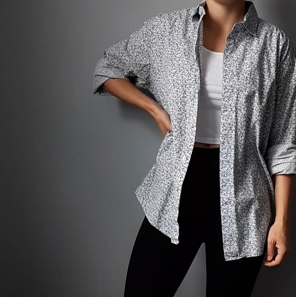 Blue, White and Brown Floral Print Button-up Shirt - Picture 2 of 8